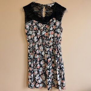 Floral Sleeveless Dress with Lace Detail